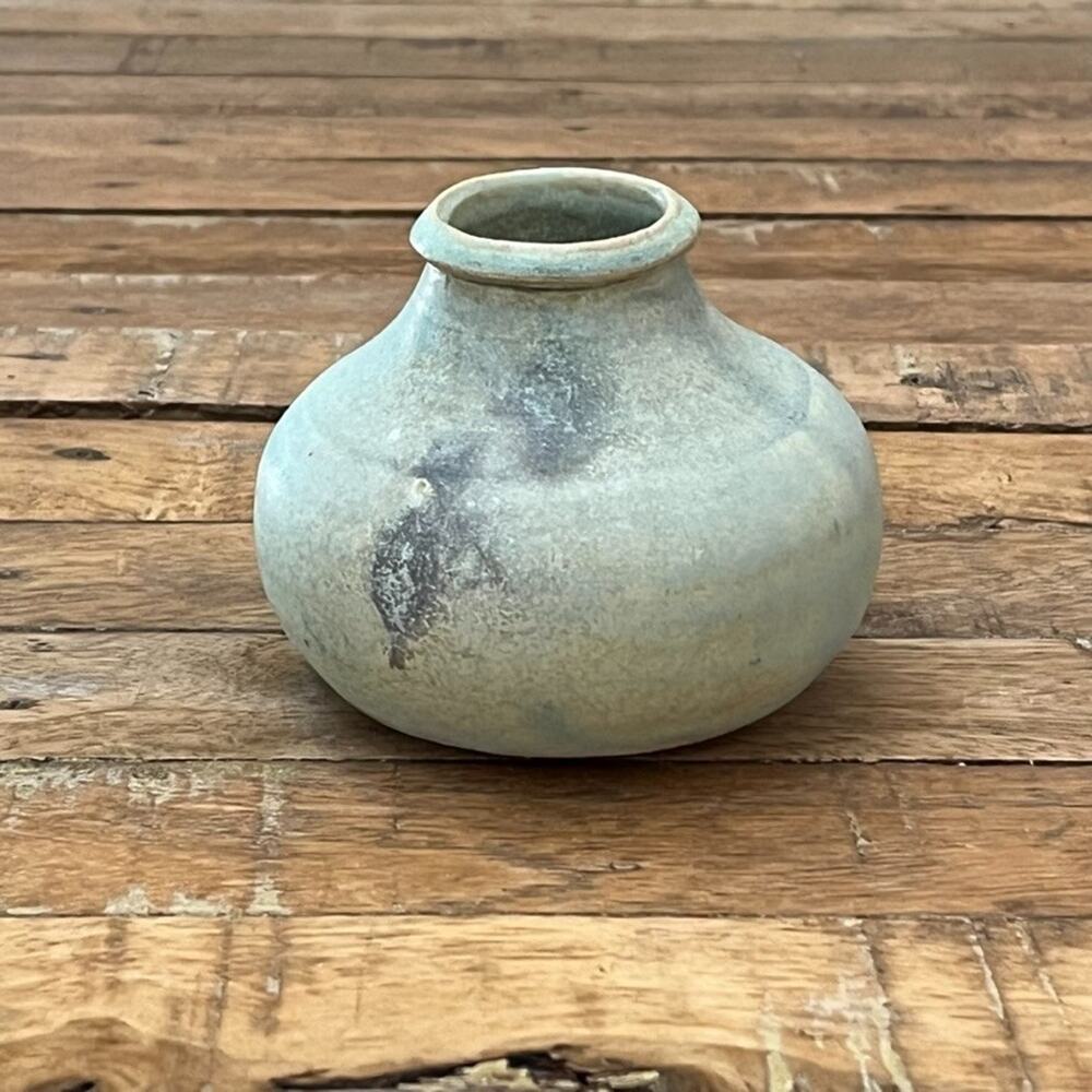 Vintage Art Studio Pottery Bud Vase 3.25" Blue Ceramic Glazed
